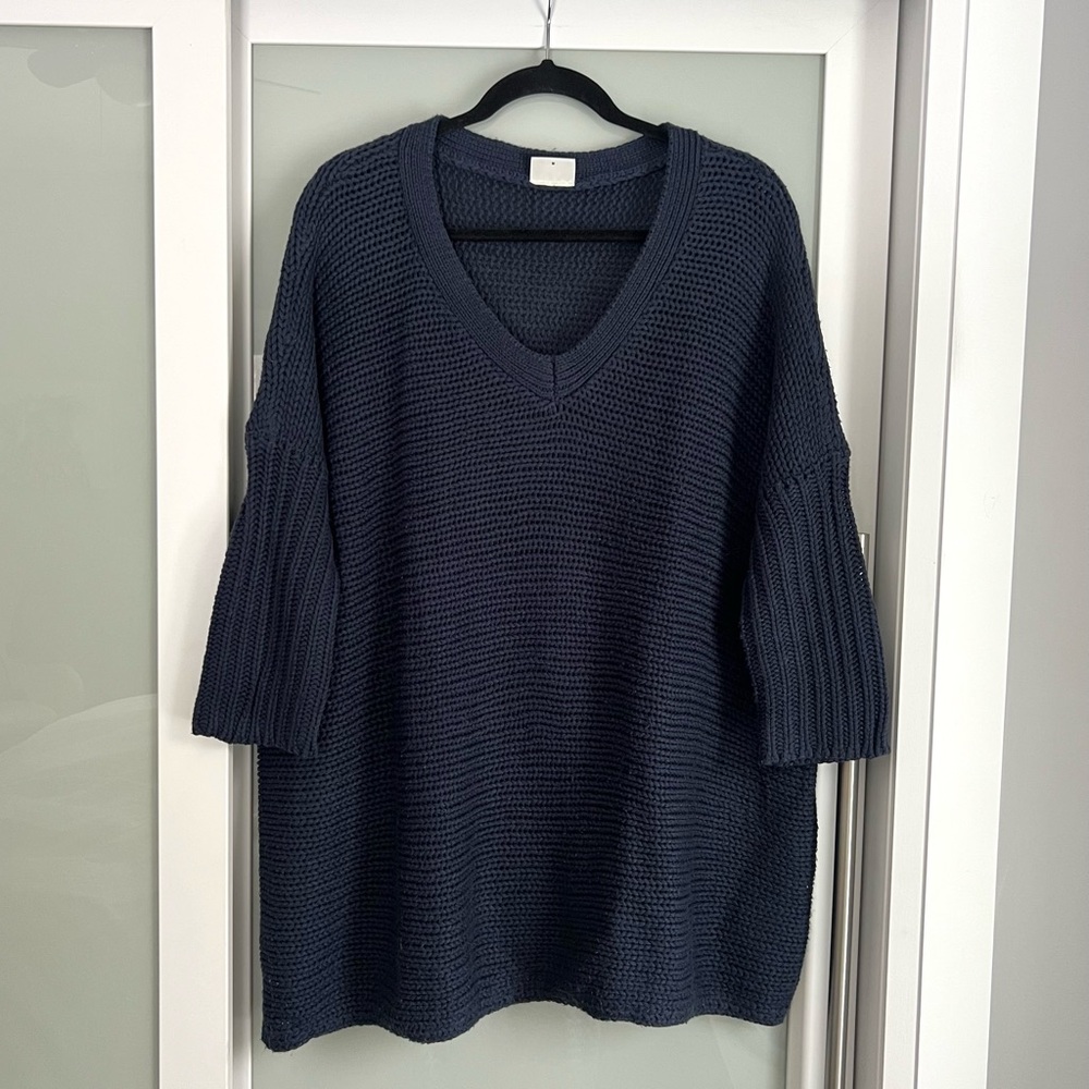 Noisy May Oversized V-Neck Knit Sweater in Navy